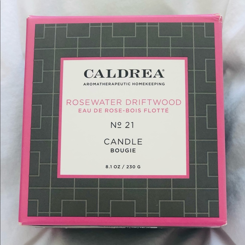 Caldrea Rosewater Driftwood large candle.